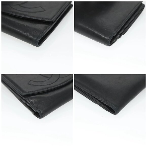 CHANEL Bifold Wallet Lamb Skin Black CC Auth - Picture 16 of 16